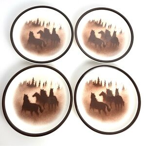 Vintage Wild Horses Big Sky Thomas Norby 7.75" Salad Plates Set Of 4 Cowboy